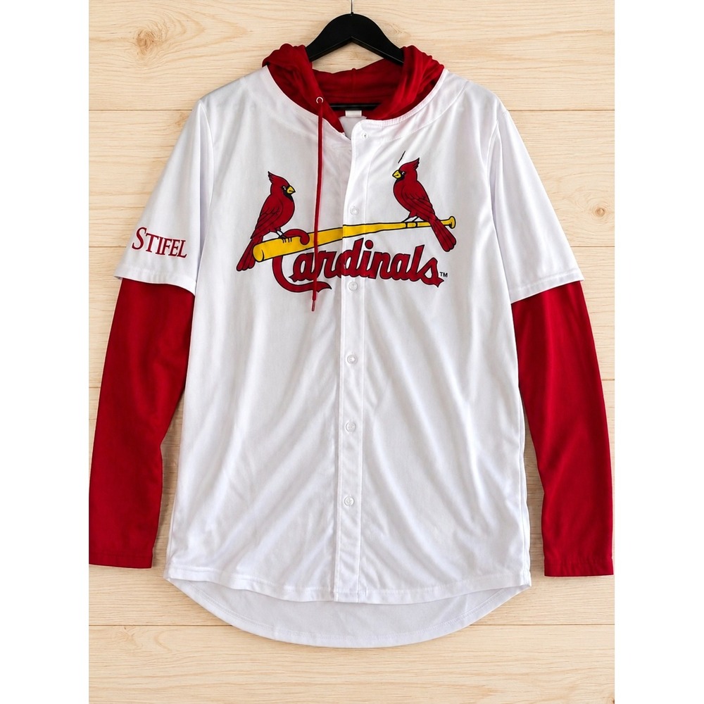 St Louis Cardinals Hooded Jersey Adult XL White/Red MLB Button down Hoodie